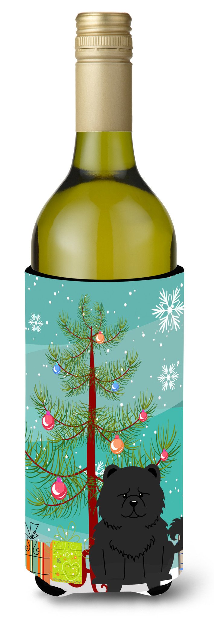 Merry Christmas Tree Chow Chow Black Wine Bottle Beverge Insulator Hugger BB4268LITERK by Caroline&#39;s Treasures