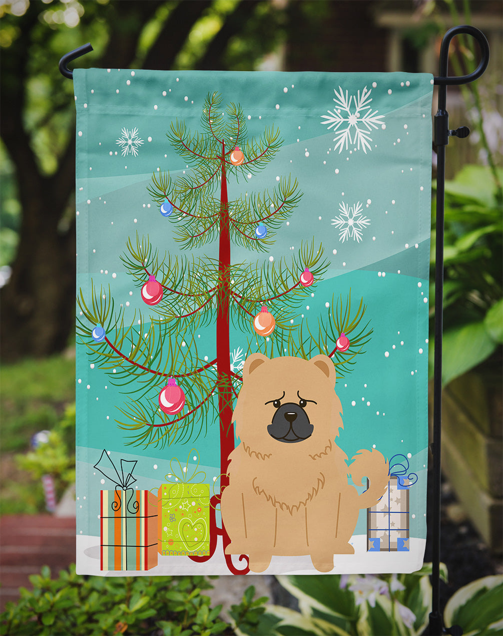 Merry Christmas Tree Chow Chow Cream Flag Garden Size BB4269GF