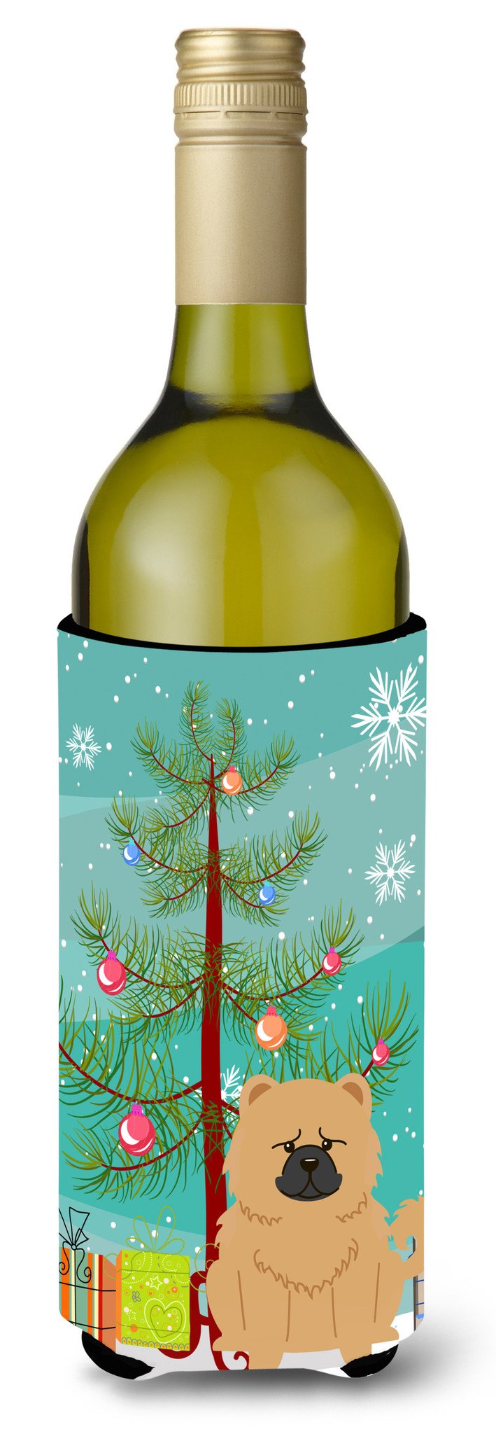 Merry Christmas Tree Chow Chow Cream Wine Bottle Beverge Insulator Hugger BB4269LITERK by Caroline&#39;s Treasures