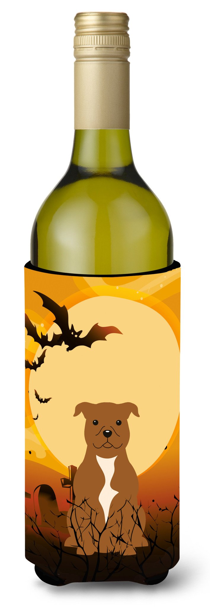 Halloween Staffordshire Bull Terrier Brown Wine Bottle Beverge Insulator Hugger BB4313LITERK by Caroline&#39;s Treasures