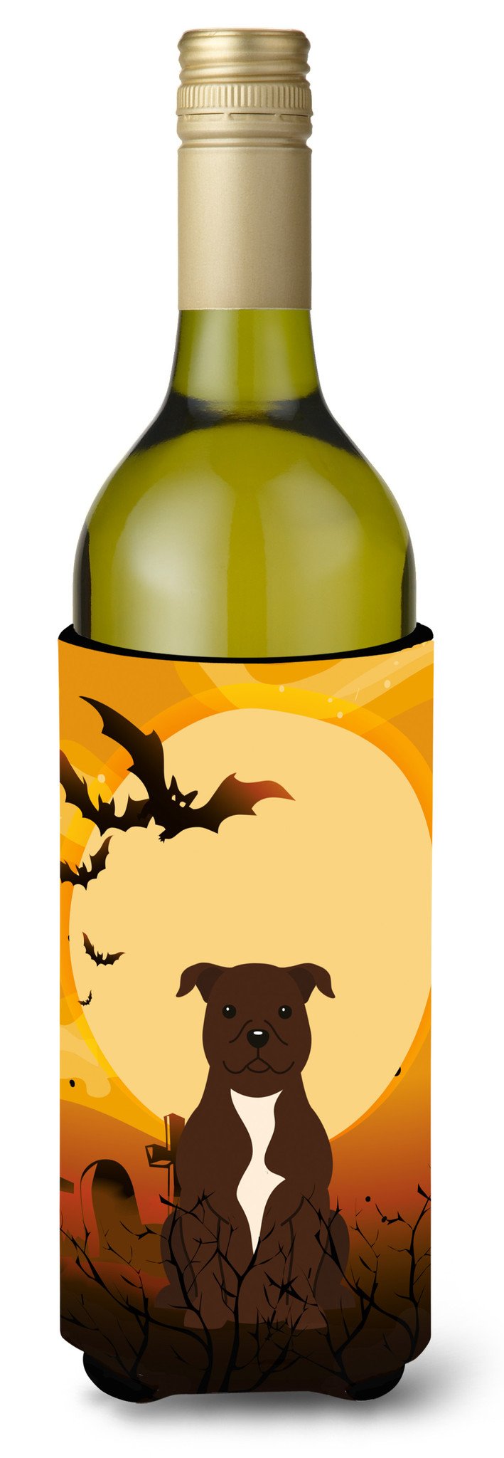 Halloween Staffordshire Bull Terrier Chocolate Wine Bottle Beverge Insulator Hugger BB4314LITERK by Caroline&#39;s Treasures