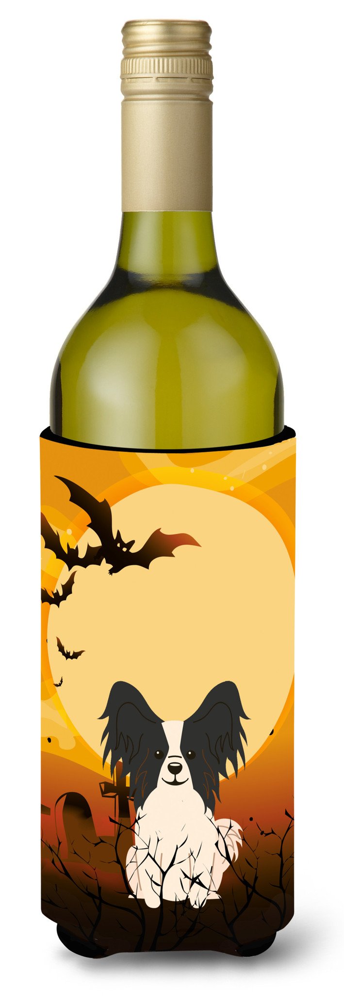 Halloween Papillon Black White Wine Bottle Beverge Insulator Hugger BB4342LITERK by Caroline's Treasures