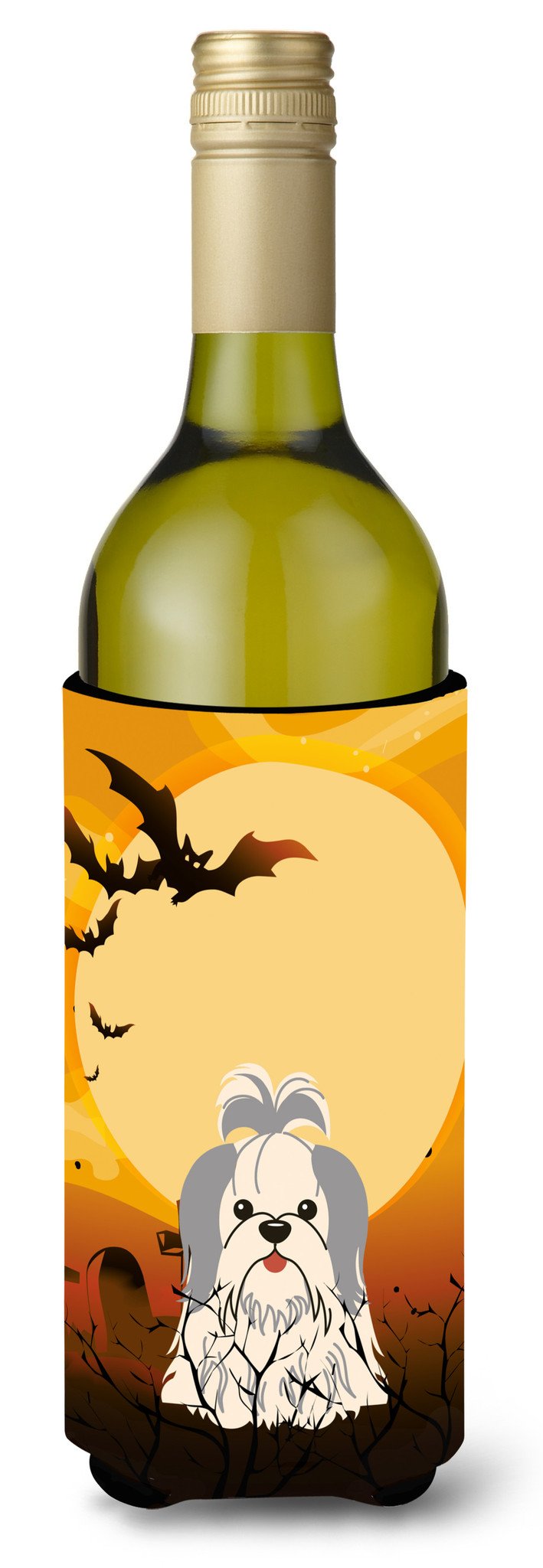 Halloween Shih Tzu Silver White Wine Bottle Beverge Insulator Hugger BB4351LITERK by Caroline&#39;s Treasures