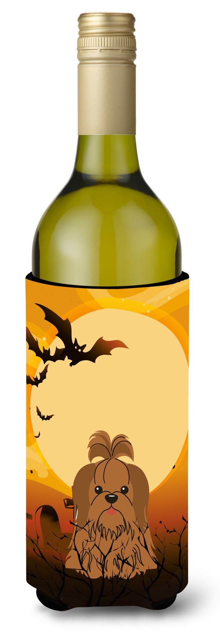 Halloween Shih Tzu Silver Chocolate Wine Bottle Beverge Insulator Hugger BB4352LITERK by Caroline&#39;s Treasures