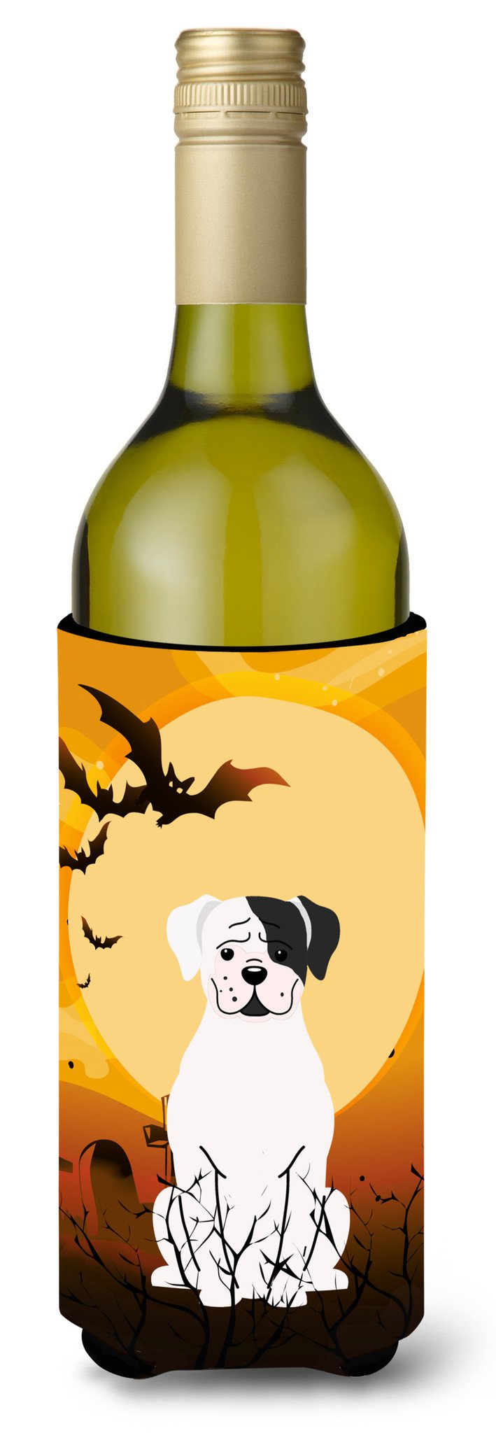 Halloween White Boxer Cooper Wine Bottle Beverge Insulator Hugger BB4380LITERK by Caroline&#39;s Treasures