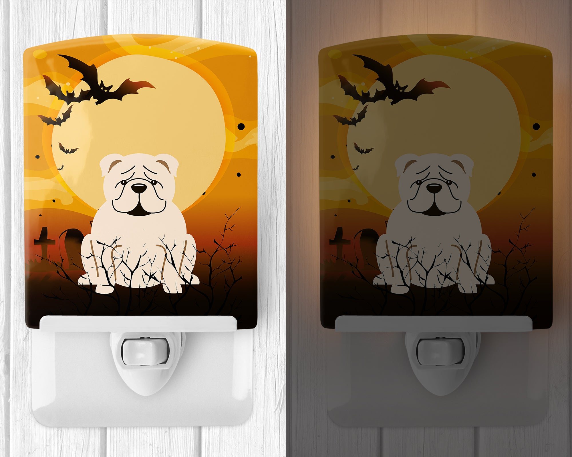 Halloween English Bulldog White Ceramic Night Light BB4389CNL - the-store.com