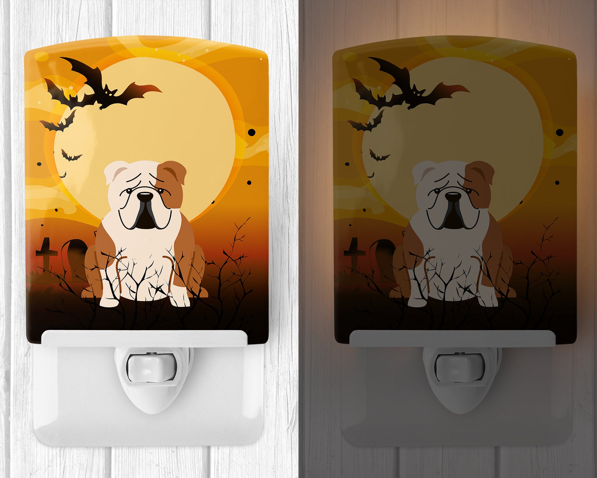 Halloween English Bulldog Fawn White Ceramic Night Light BB4391CNL - the-store.com