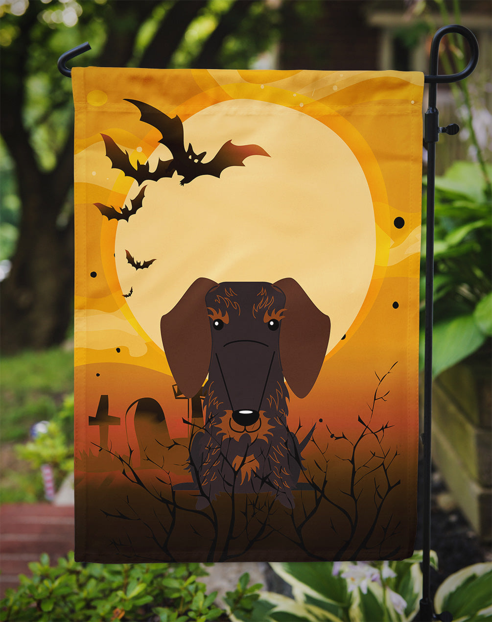 Halloween Wire Haired Dachshund Chocolate Flag Garden Size BB4395GF  the-store.com.
