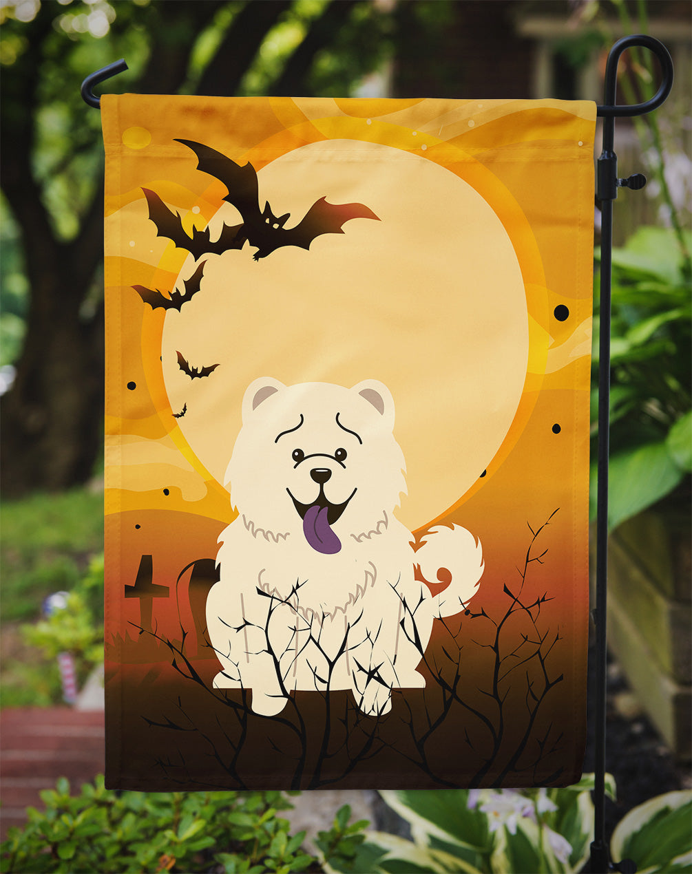 Halloween Chow Chow White Flag Garden Size BB4406GF  the-store.com.