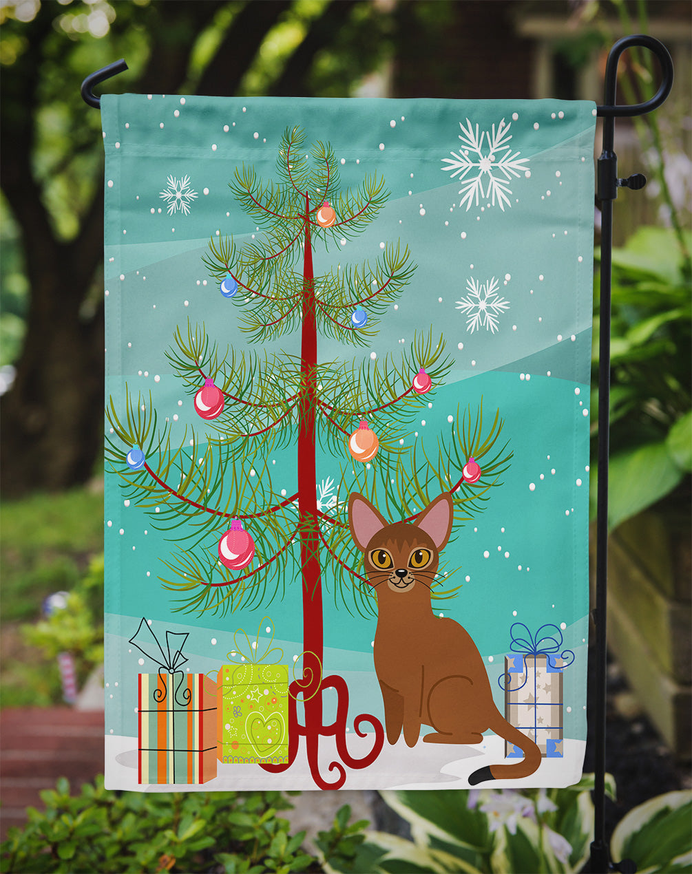Abyssinian Cat Merry Christmas Tree Flag Garden Size BB4411GF