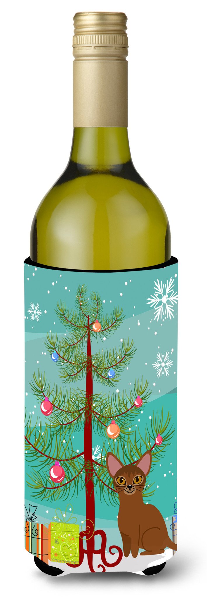 Abyssinian Cat Merry Christmas Tree Wine Bottle Beverge Insulator Hugger BB4411LITERK by Caroline&#39;s Treasures