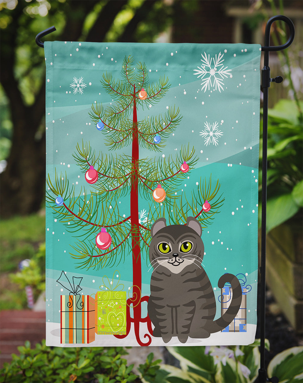 American Curl Cat Merry Christmas Tree Drapeau Jardin Taille BB4412GF