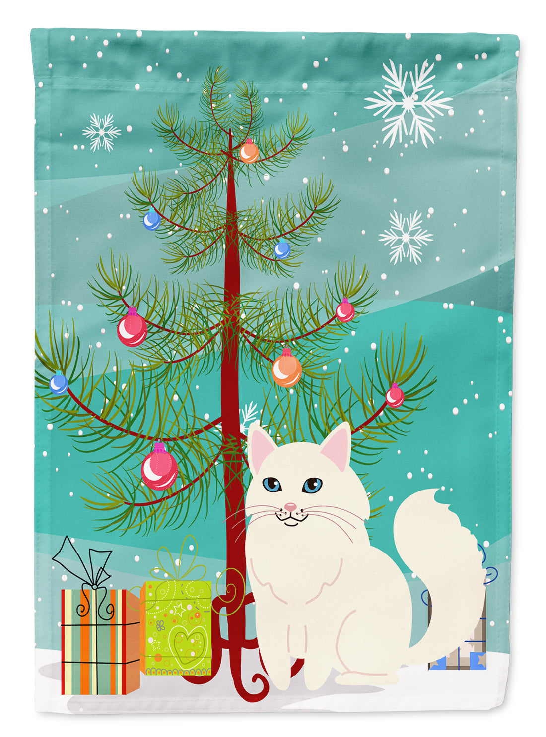 Drapeau de sapin de Noël joyeux chat angora turc taille jardin BB4413GF