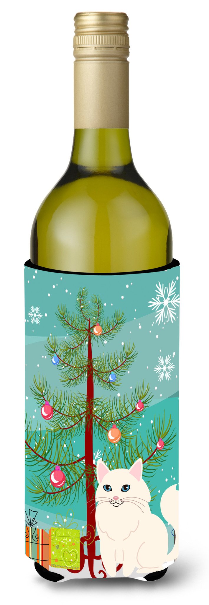 Turkish Angora Cat Merry Christmas Tree Wine Bottle Beverge Insulator Hugger BB4413LITERK by Caroline&#39;s Treasures