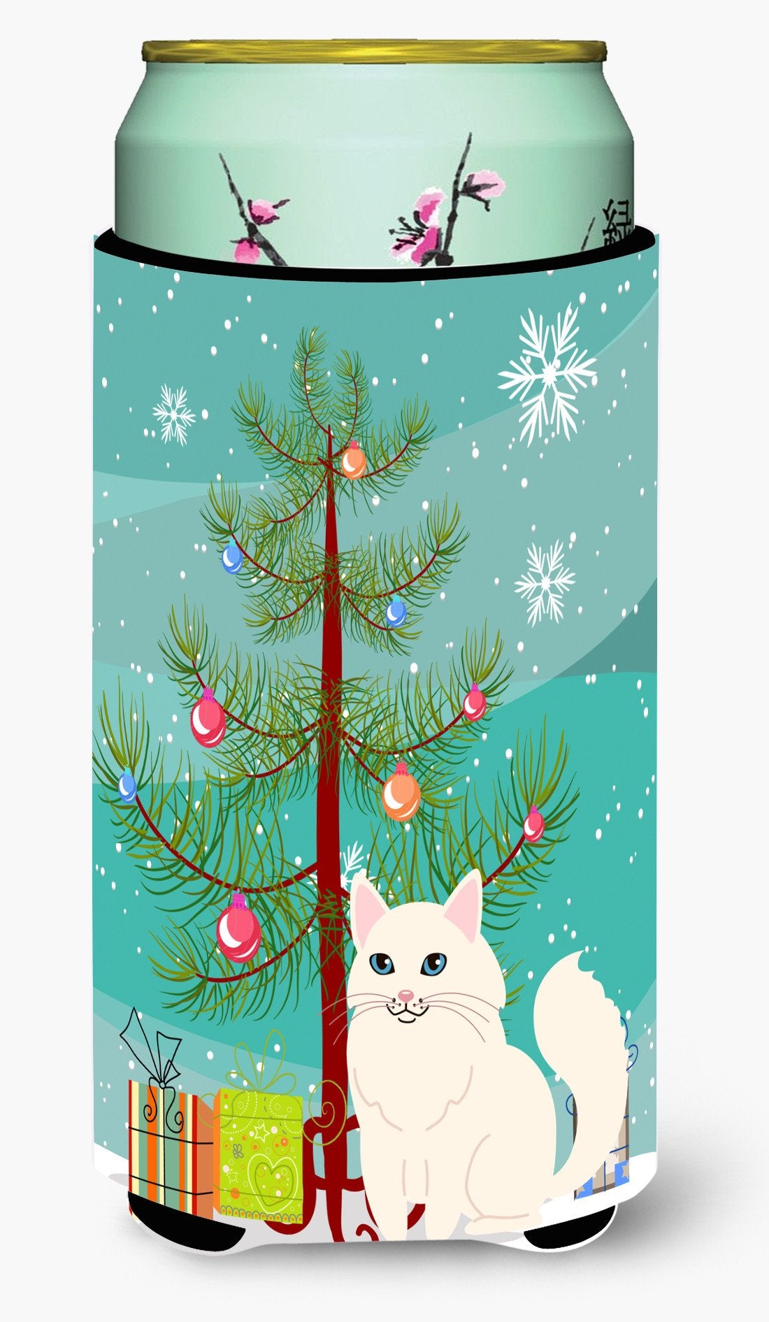Turkish Angora Cat Merry Christmas Tree Tall Boy Beverage Insulator Hugger BB4413TBC by Caroline&#39;s Treasures