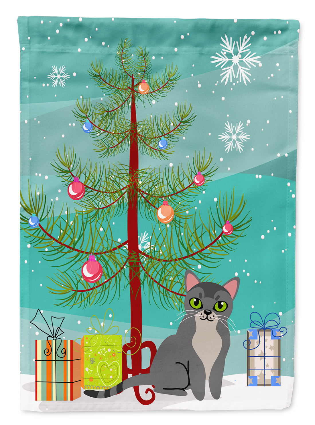 Drapeau de sapin joyeux Noël chat asiatique taille jardin BB4414GF