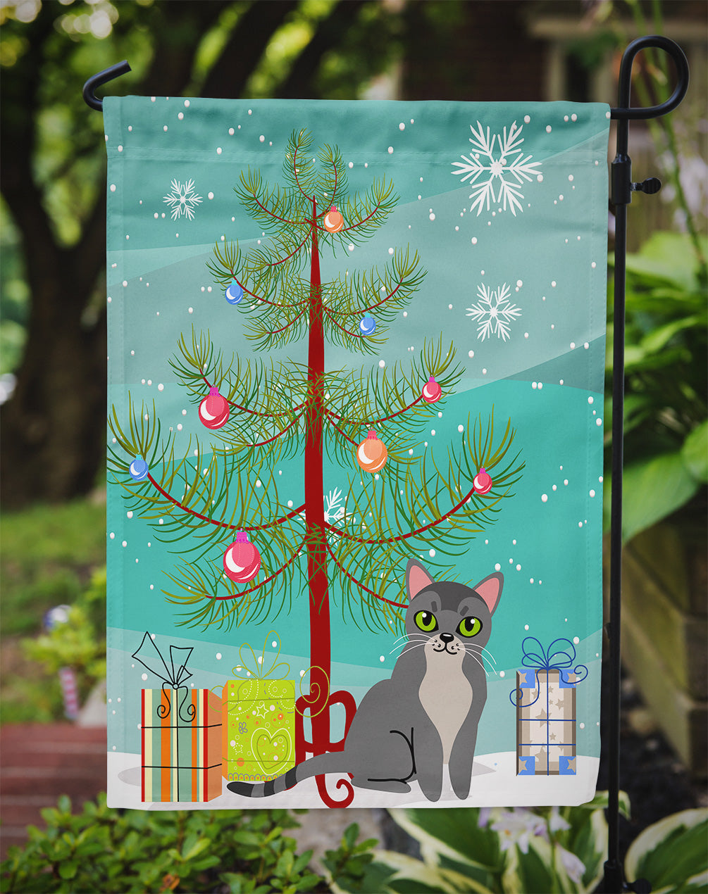 Drapeau de sapin joyeux Noël chat asiatique taille jardin BB4414GF