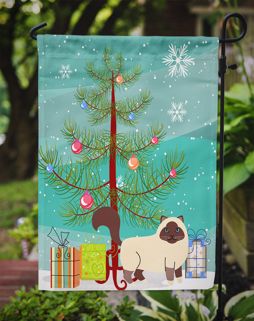 Birman Cat Merry Christmas Tree Drapeau Jardin Taille BB4416GF