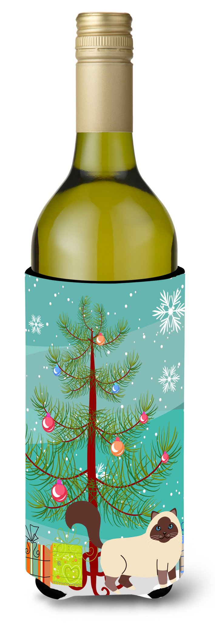 Birman Cat Merry Christmas Tree Wine Bottle Beverge Insulator Hugger BB4416LITERK by Caroline&#39;s Treasures