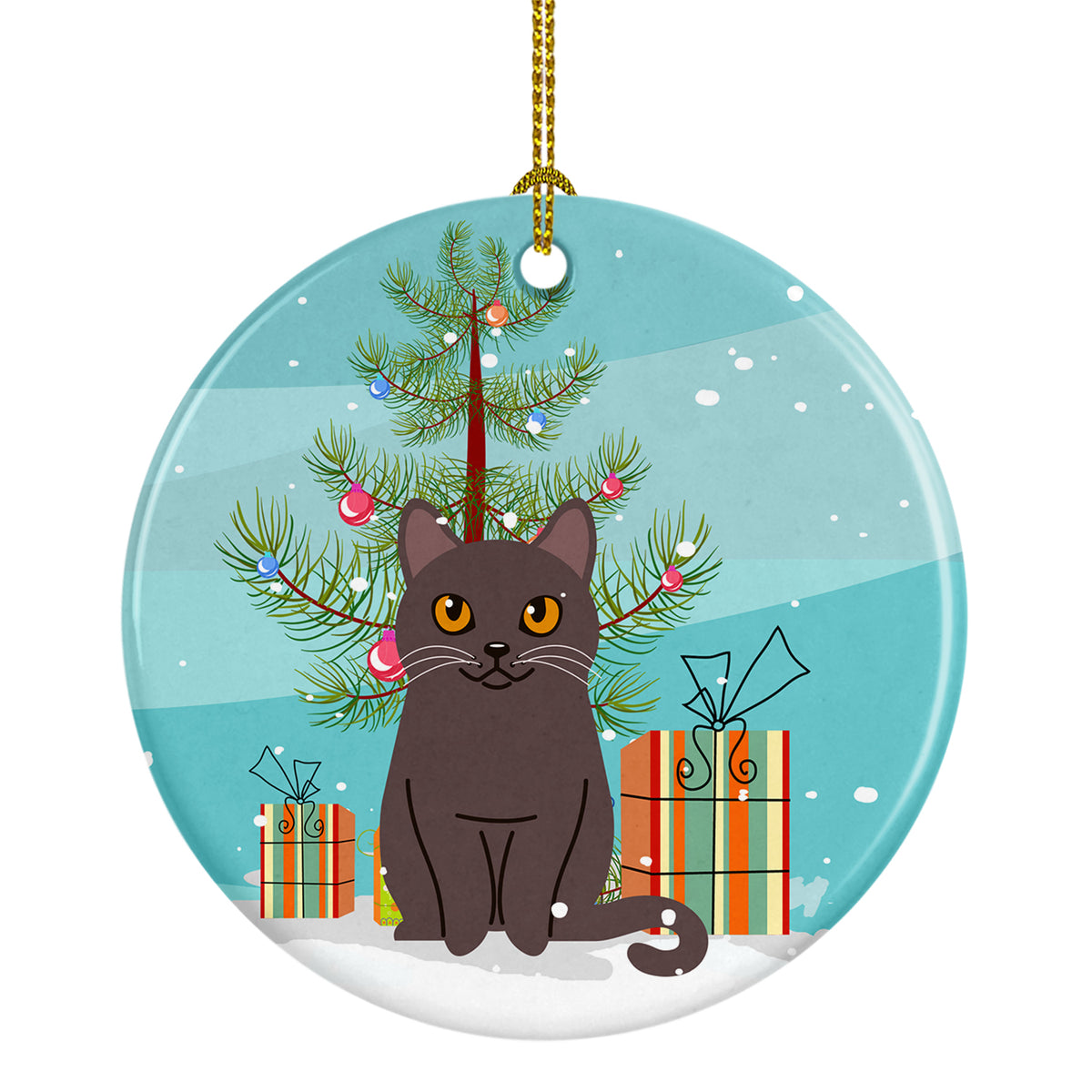 Chartreux Cat Merry Christmas Tree Ceramic Ornament BB4418CO1 - the-store.com