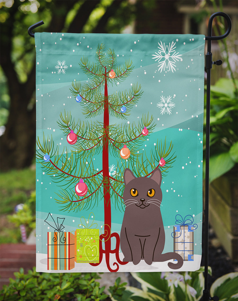 Chartreux Cat Merry Christmas Tree Flag Garden Size BB4418GF