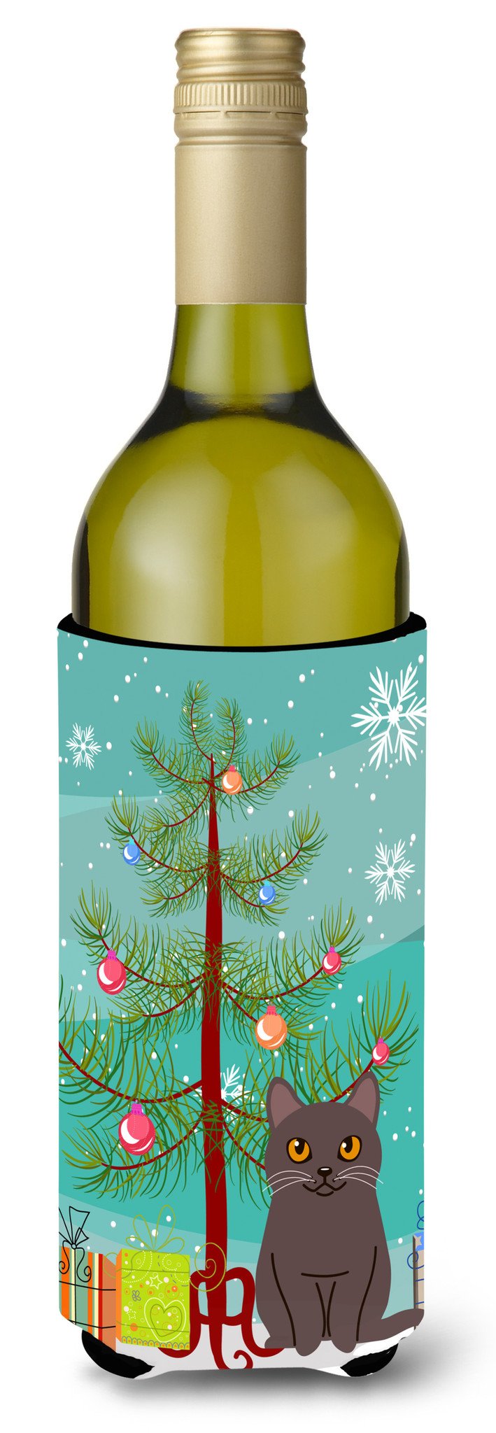 Chartreux Cat Merry Christmas Tree Wine Bottle Beverge Insulator Hugger BB4418LITERK by Caroline&#39;s Treasures
