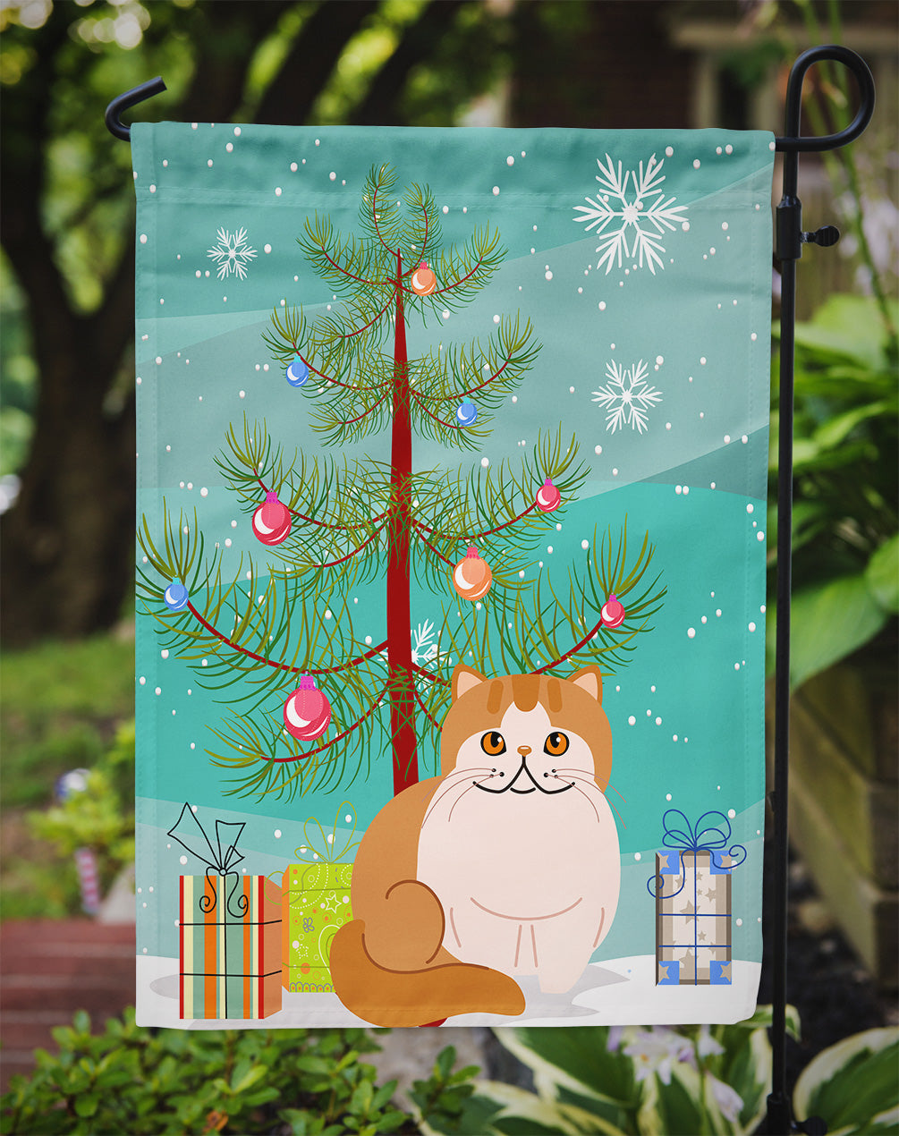 Exotic Shorthair Cat Merry Christmas Tree Flag Garden Size BB4419GF