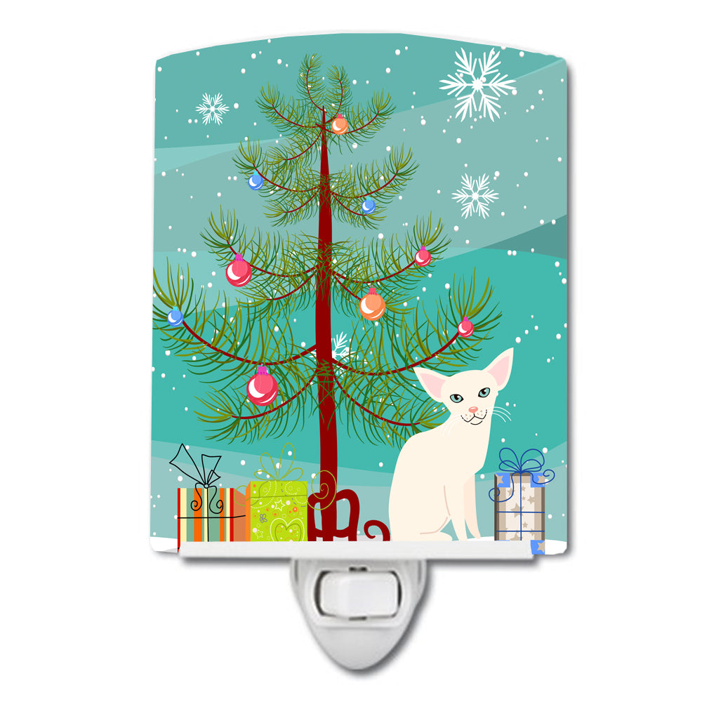 Foreign White Cat Merry Christmas Tree Ceramic Night Light BB4420CNL - the-store.com