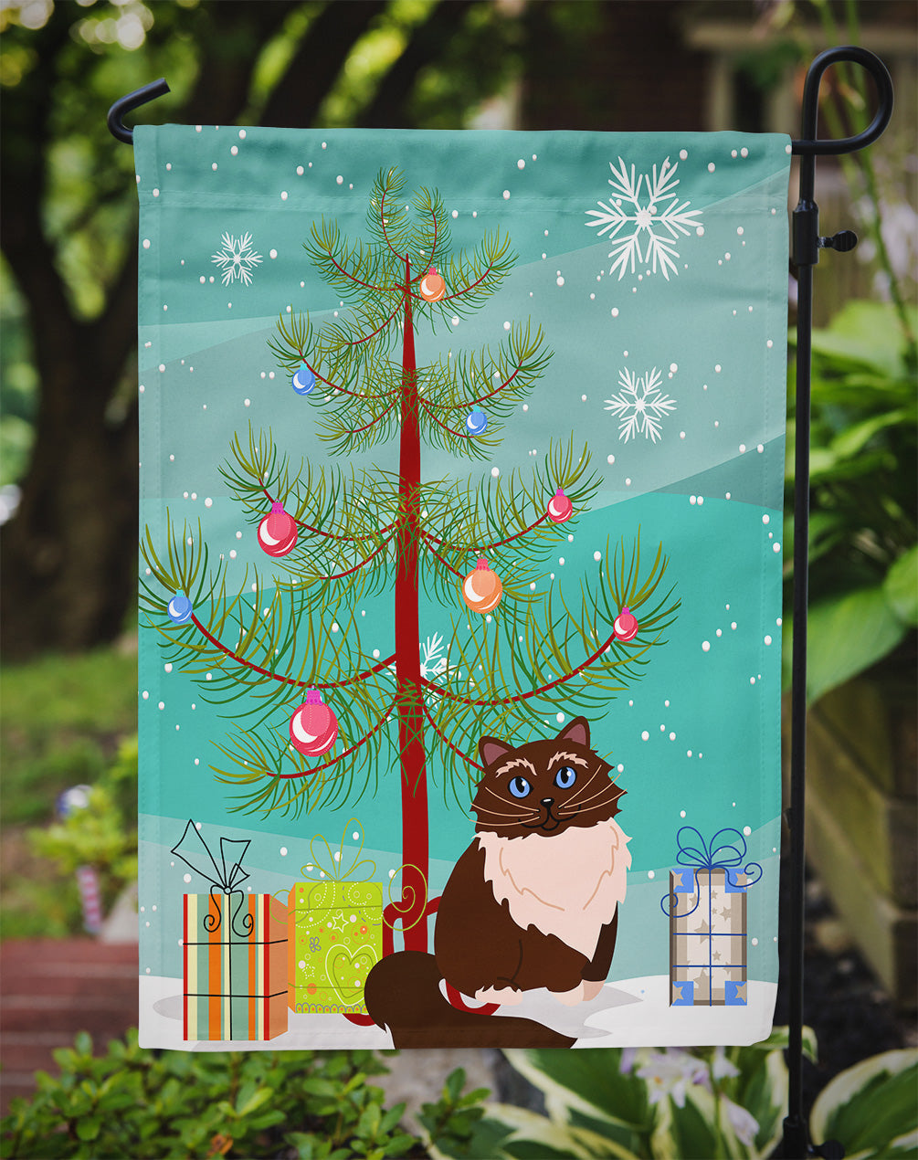 Himalayan Cat Merry Christmas Tree Flag Garden Size BB4421GF