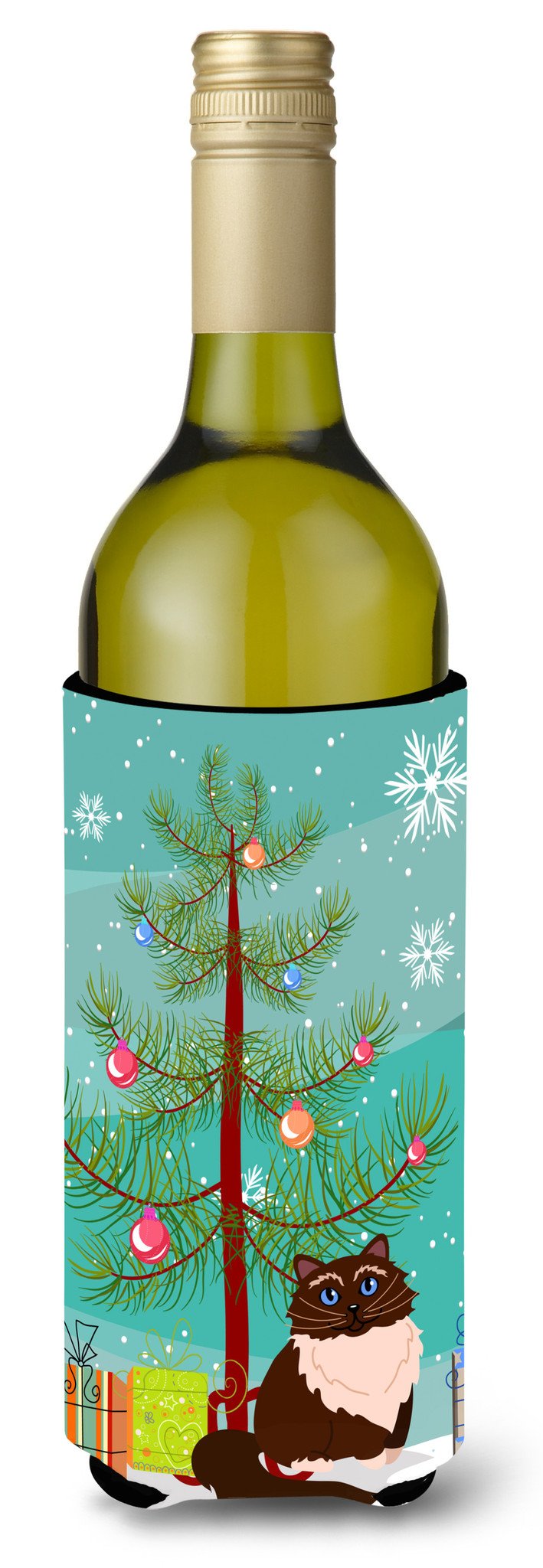 Himalayan Cat Merry Christmas Tree Wine Bottle Beverge Insulator Hugger BB4421LITERK by Caroline&#39;s Treasures