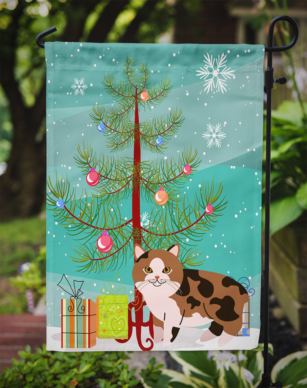 Manx Cat Merry Christmas Tree Flag Garden Size BB4424GF