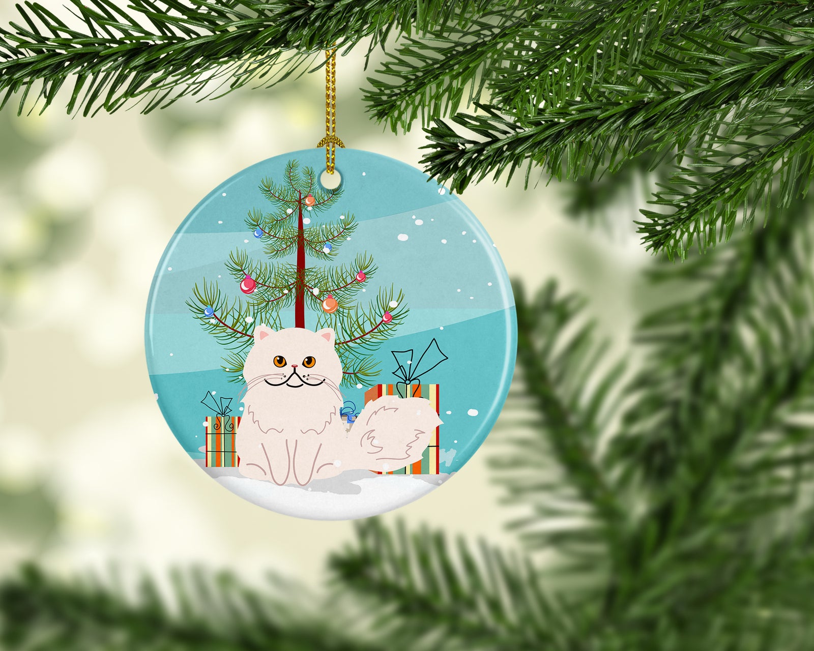 Caroline's Treasures Persian Cat Merry Christmas Tree Ornament - Round Ceramic Ornament – Artist-Designed Keepsake Decoration BB4425CO1