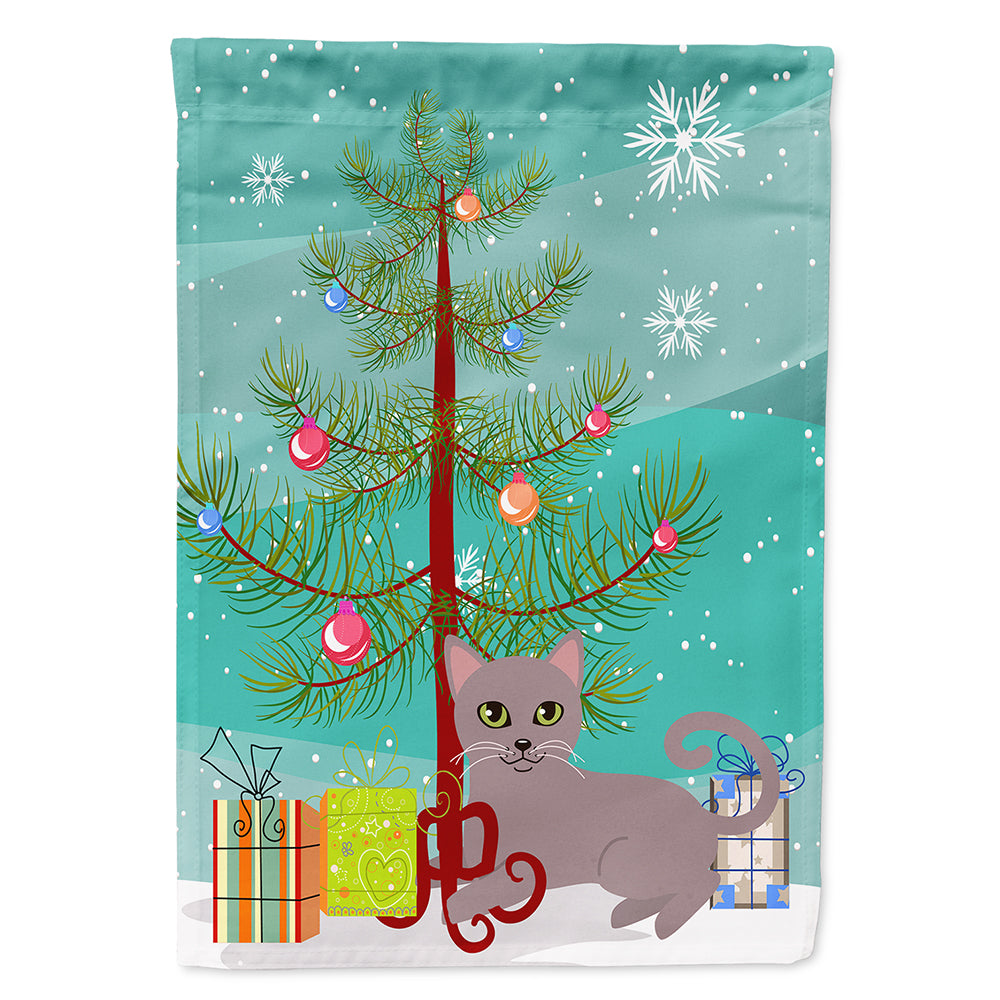 Chat bleu russe joyeux Noël arbre drapeau toile maison taille BB4427CHF