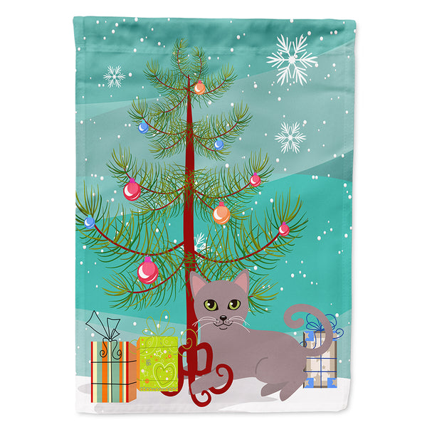 Russian Blue Cat Merry Christmas Tree Flag Canvas House Size BB4427CHF