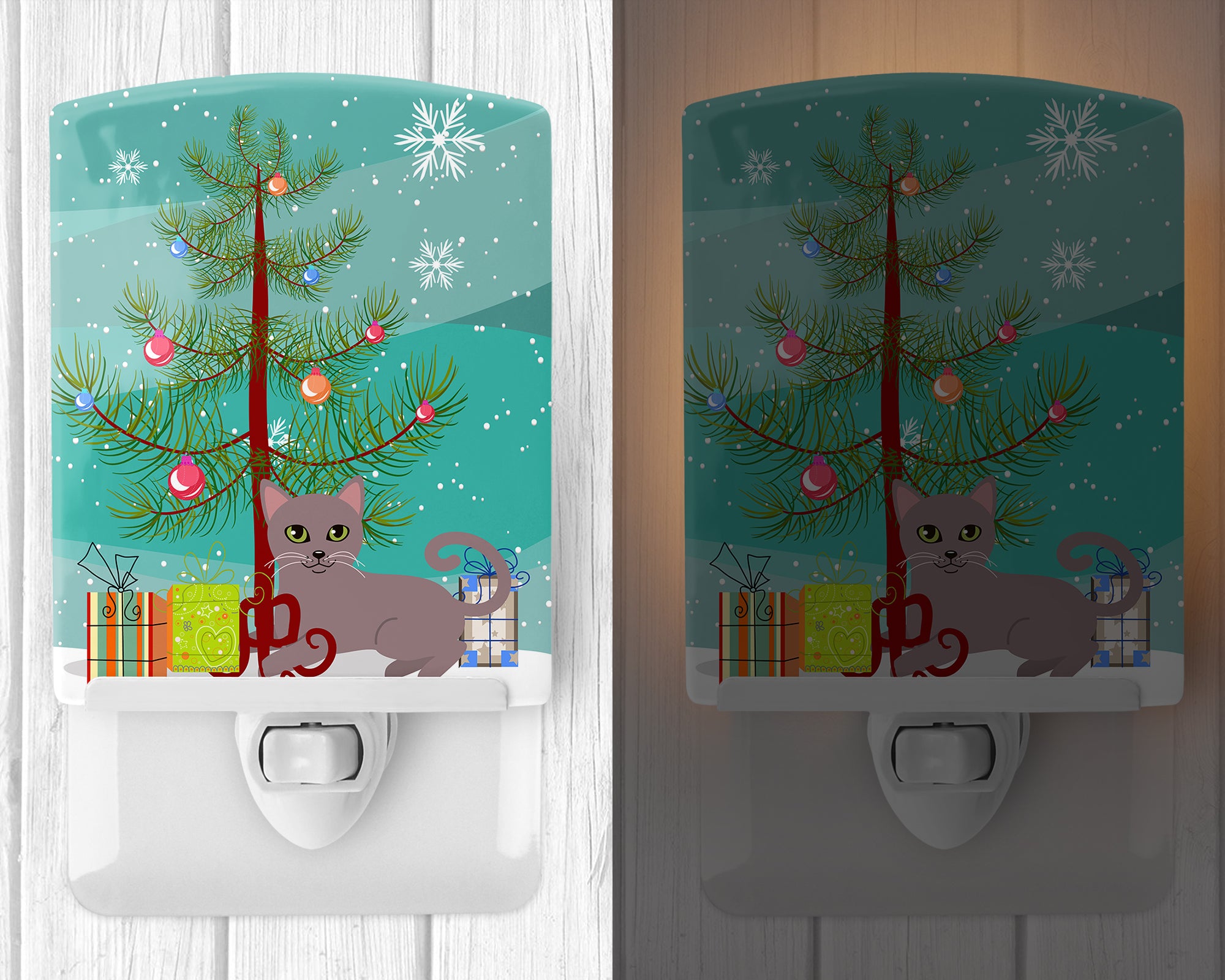 Russian Blue Cat Merry Christmas Tree Ceramic Night Light BB4427CNL - the-store.com