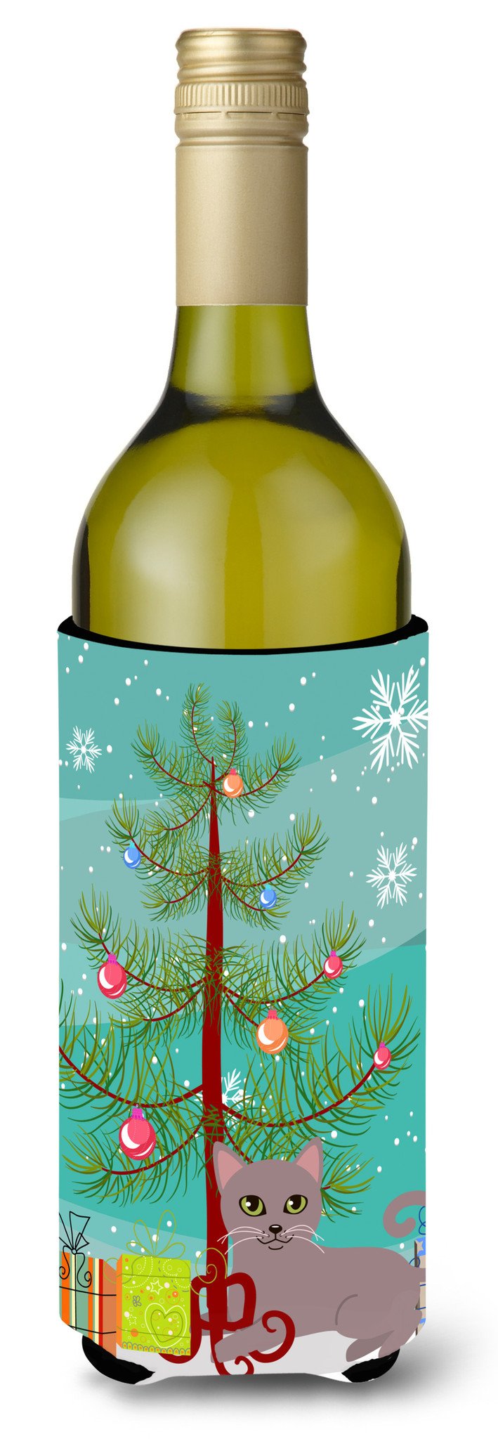 Russian Blue Cat Merry Christmas Tree Wine Bottle Beverge Insulator Hugger BB4427LITERK by Caroline&#39;s Treasures