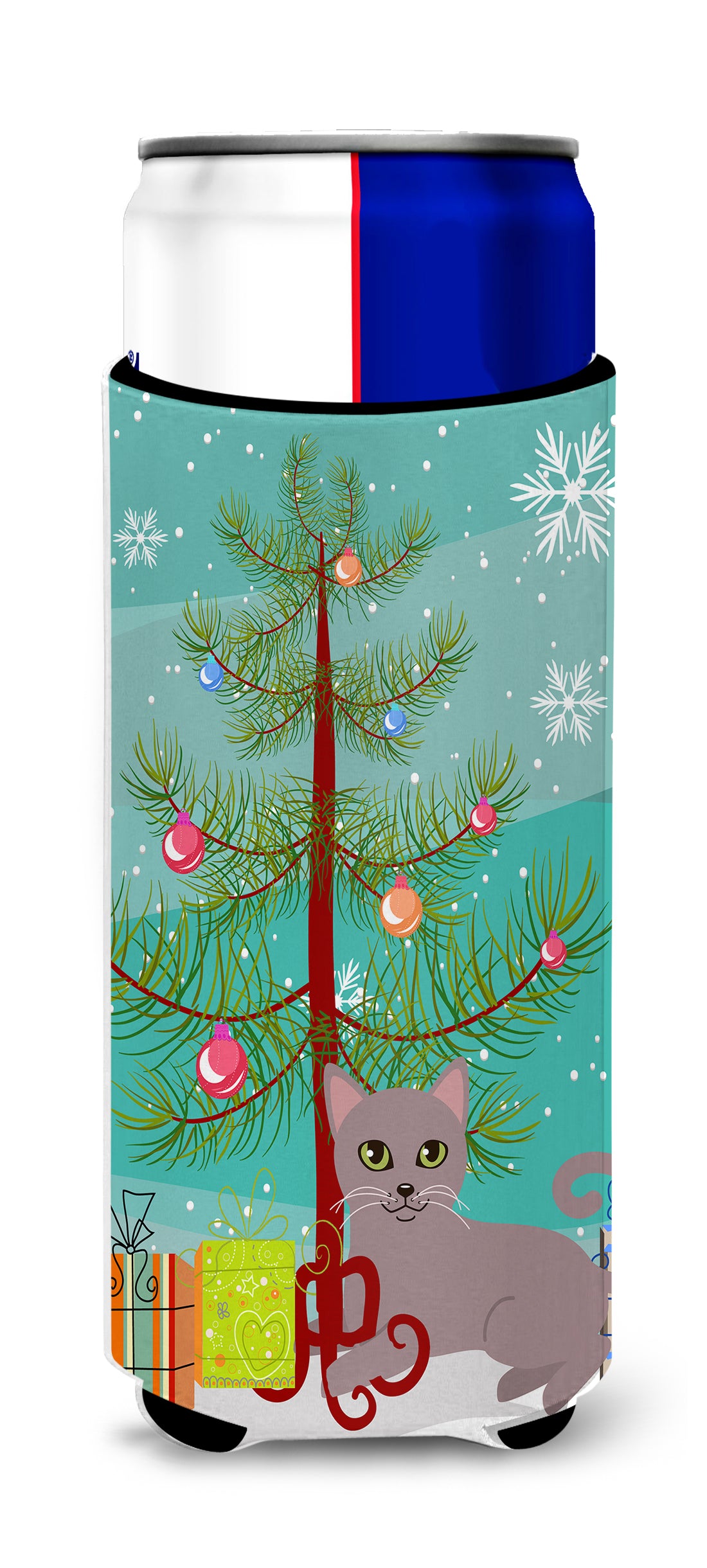 Russian Blue Cat Merry Christmas Tree  Ultra Hugger for slim cans BB4427MUK  the-store.com.