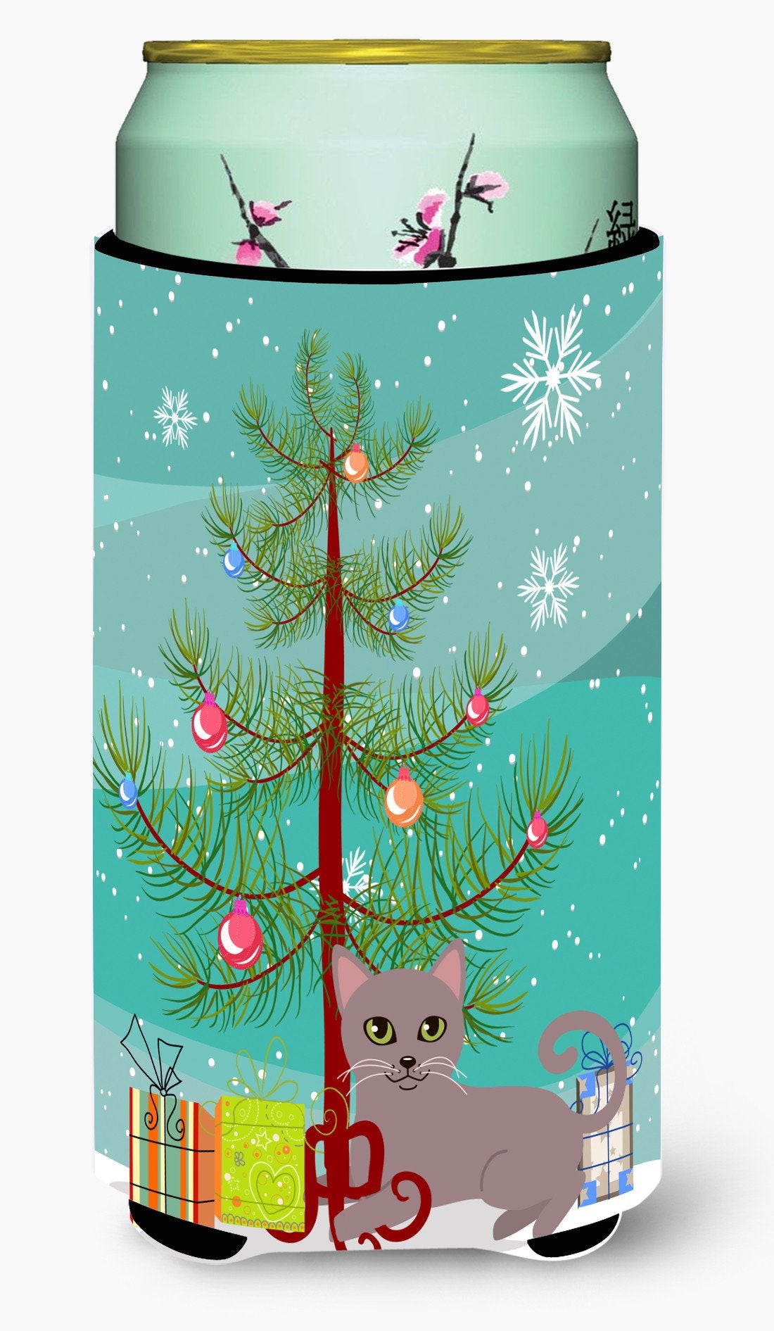 Russian Blue Cat Merry Christmas Tree Tall Boy Beverage Insulator Hugger BB4427TBC by Caroline&#39;s Treasures