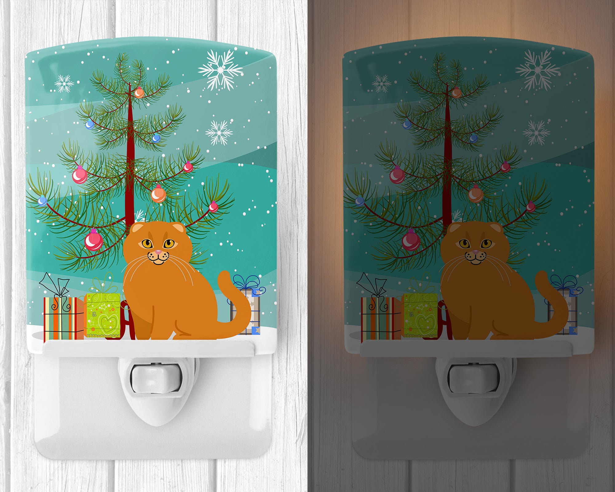 Scottish Fold Cat Merry Christmas Tree Ceramic Night Light BB4428CNL - the-store.com