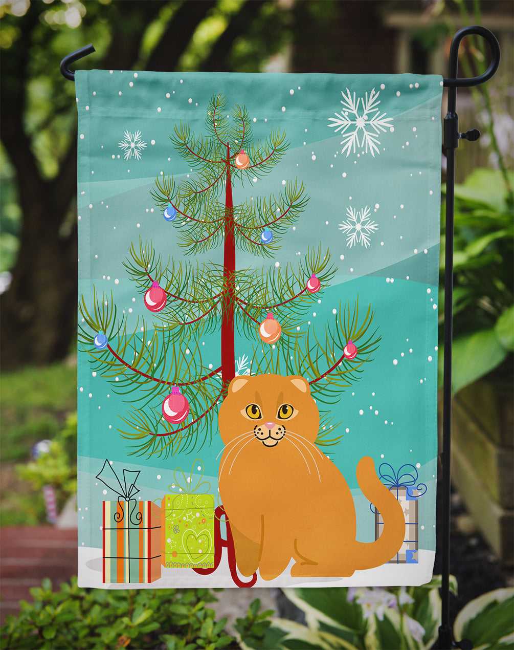 Scottish Fold Cat Merry Christmas Tree Flag Garden Size BB4428GF