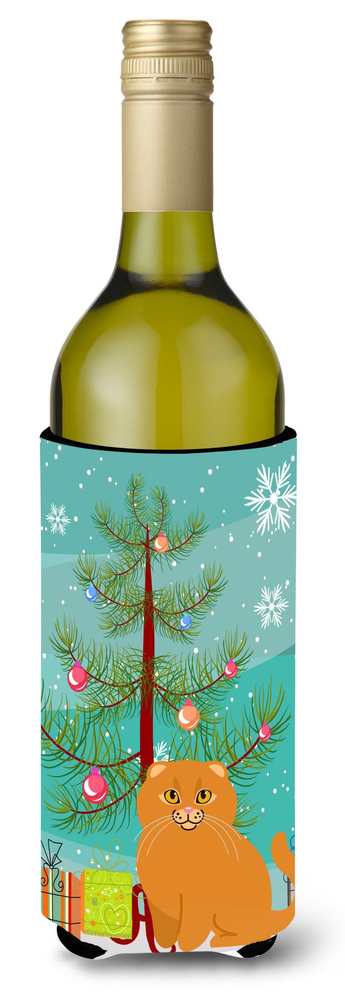Scottish Fold Cat Merry Christmas Tree Wine Bottle Beverge Insulator Hugger BB4428LITERK by Caroline&#39;s Treasures