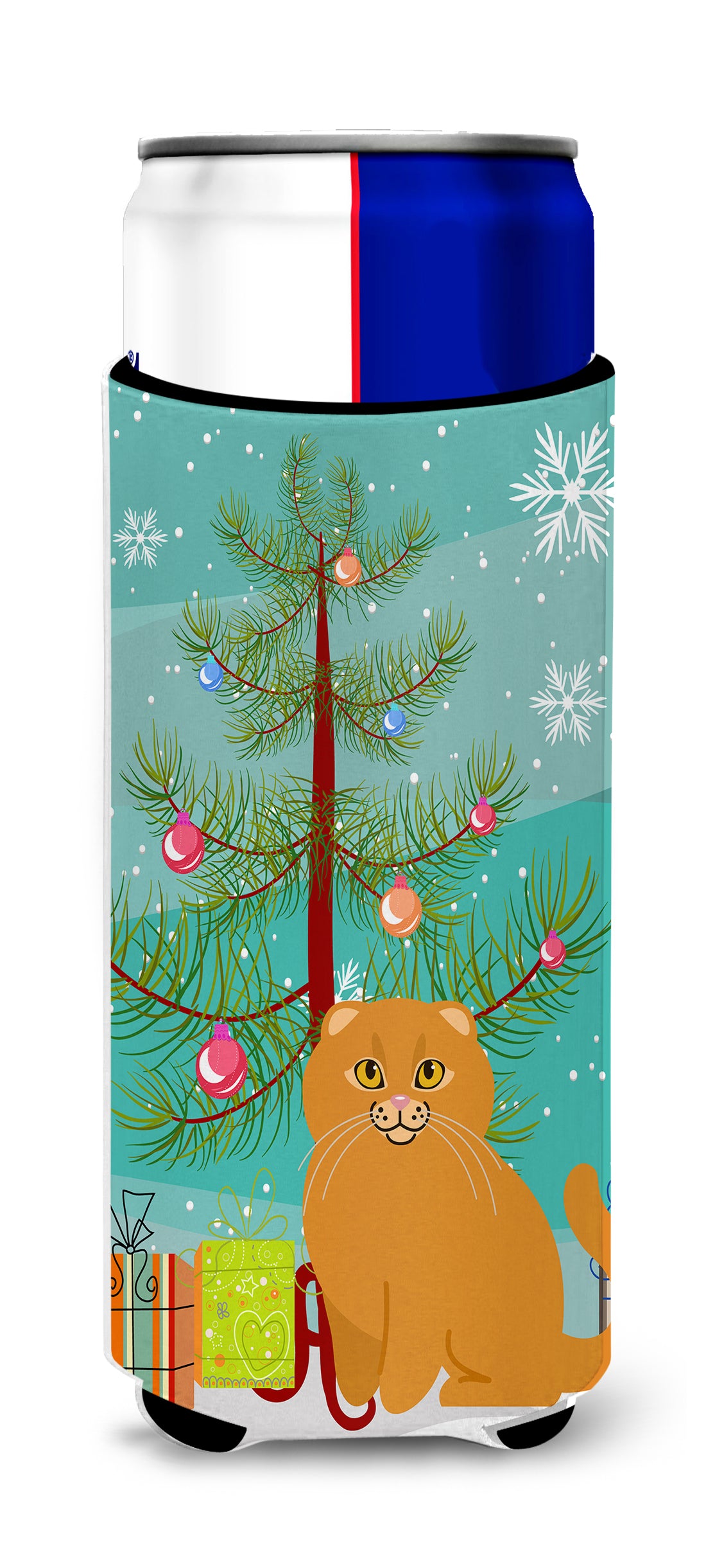 Chat Scottish Fold Merry Christmas Tree Michelob Ultra Hugger pour canettes fines BB4428MUK
