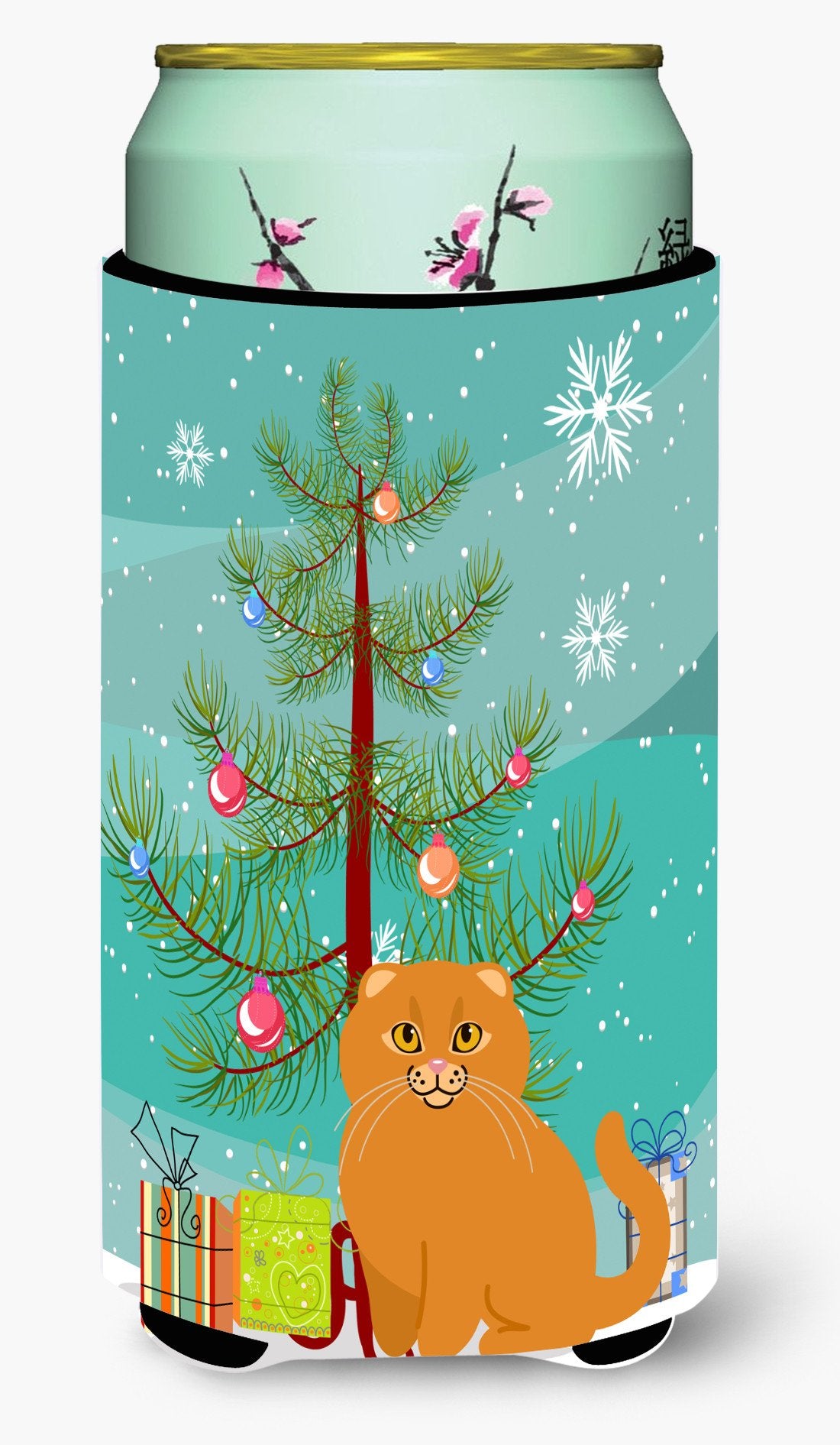Scottish Fold Cat Merry Christmas Tree Tall Boy Beverage Insulator Hugger BB4428TBC by Caroline&#39;s Treasures