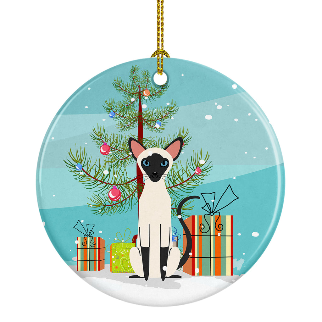 Caroline's Treasures Siamese Cat Merry Christmas Tree Ornament - Round Ceramic Ornament – Artist-Designed Keepsake Decoration BB4429CO1