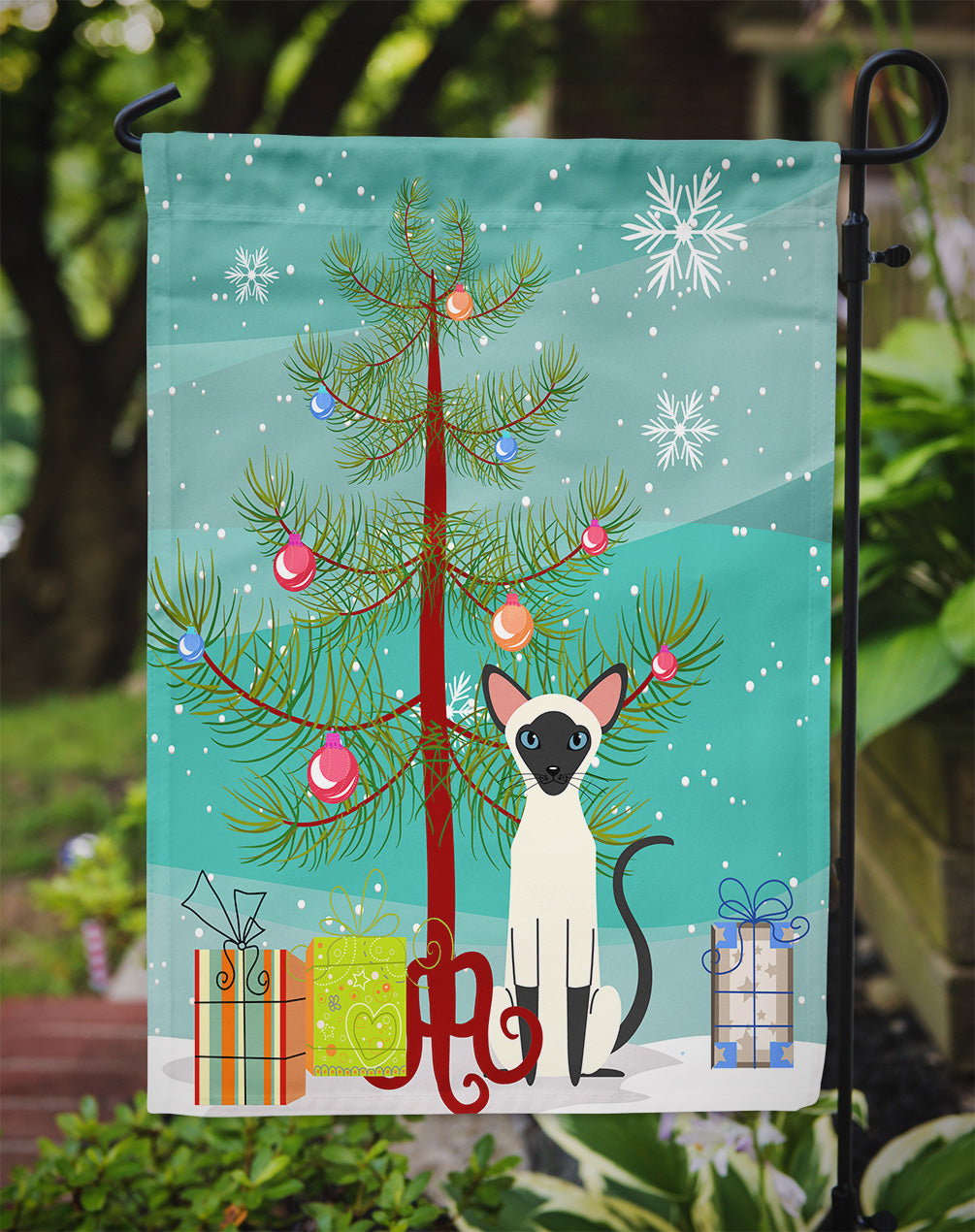 Siamese Cat Merry Christmas Tree Flag Garden Size BB4429GF