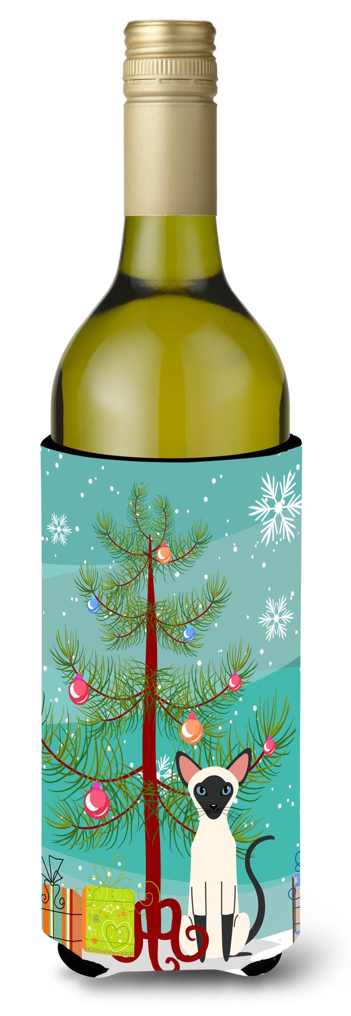 Siamese Cat Merry Christmas Tree Wine Bottle Beverge Insulator Hugger BB4429LITERK by Caroline&#39;s Treasures