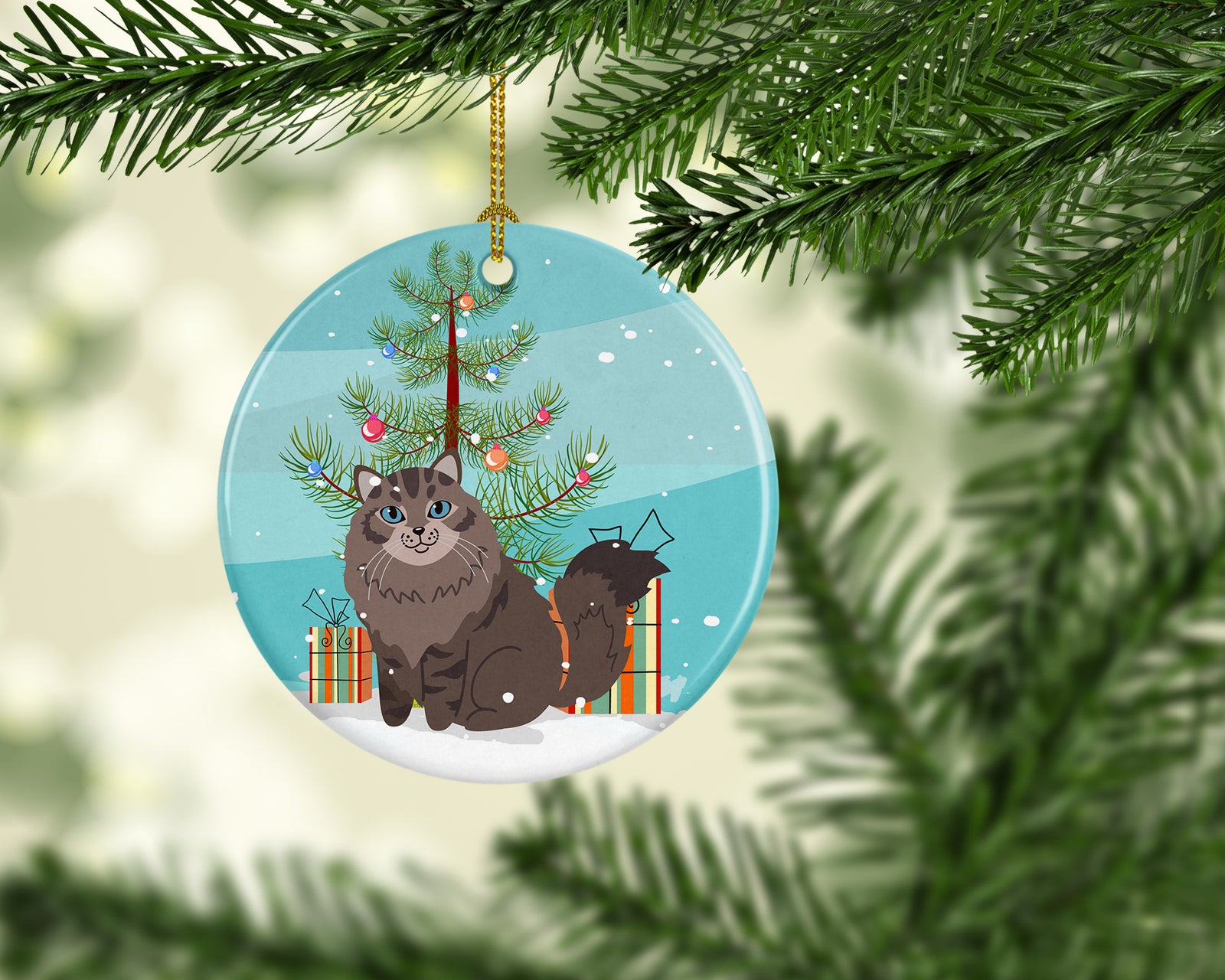 Caroline's Treasures Siberian Cat Merry Christmas Tree Ornament - Round Ceramic Ornament – Artist-Designed Keepsake Decoration BB4430CO1