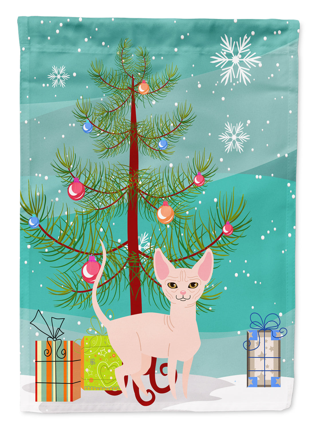 Sphynx Cat Merry Christmas Tree Flag Canvas House Size BB4432CHF