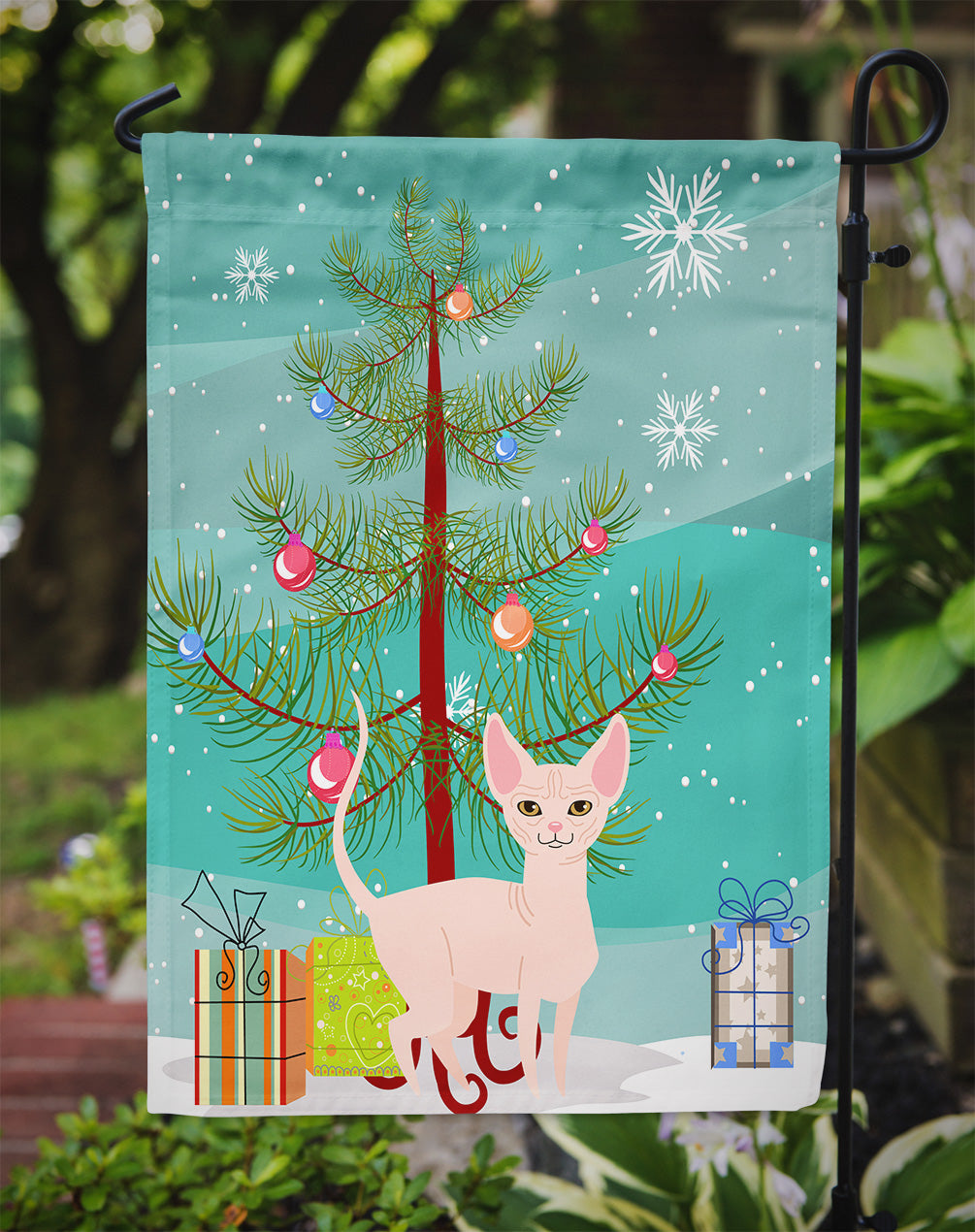 Sphynx Cat Merry Christmas Tree Flag Garden Size BB4432GF  the-store.com.
