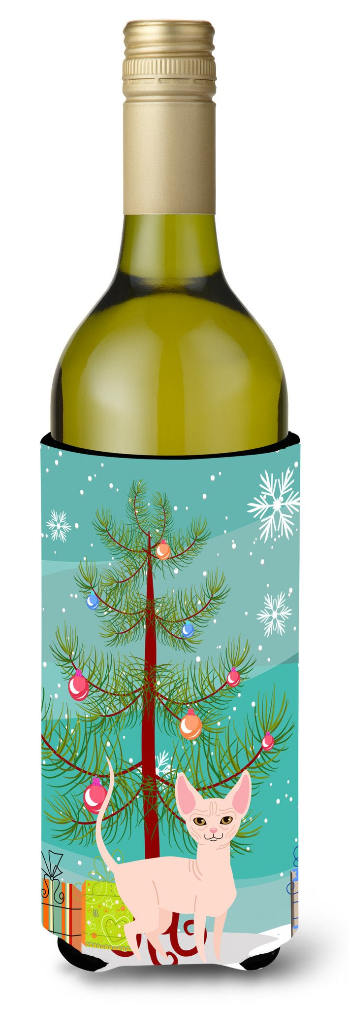 Sphynx Cat Merry Christmas Tree Wine Bottle Beverge Insulator Hugger BB4432LITERK by Caroline&#39;s Treasures